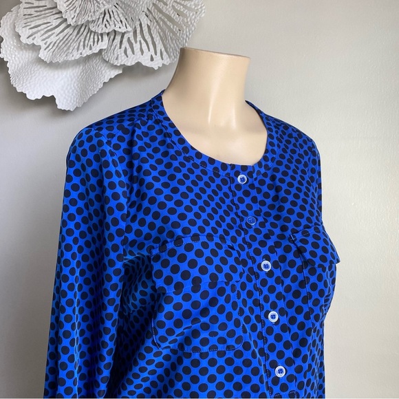 Gap Deborah Polka Dots Blue Black Shirt Dress Knee Shift Pop Over Long Pockets S - Picture 7 of 11